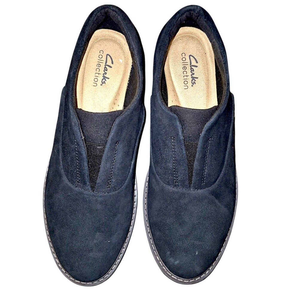 Clarks Collection Black Suede Slip On Comfort Career Loafers Sharon Sail Size 9M